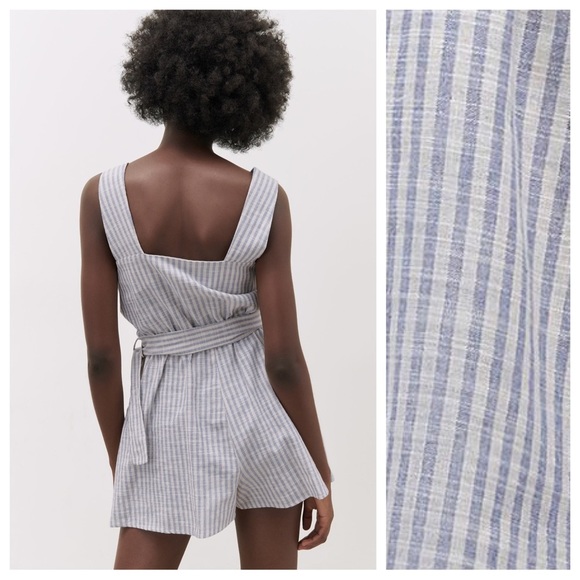 Zara Blue/Cream Linen Blend Striped Jumpsuit. Size M. - Picture 5 of 11